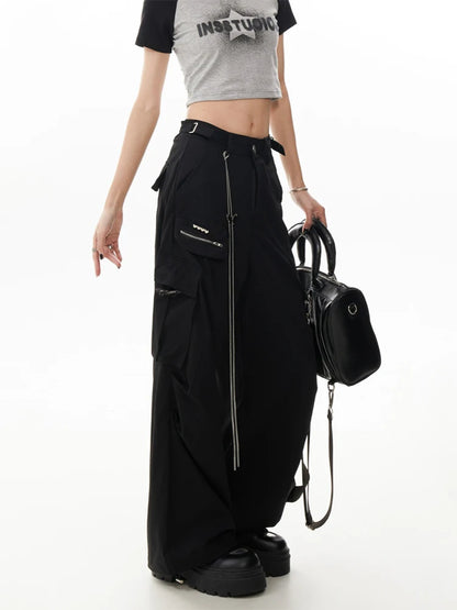 Grey Gothic Y2K Cargo Parachute Pant