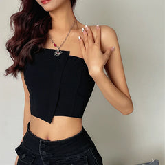 Irregular Strapless Zipper Tube Summer Crop Top