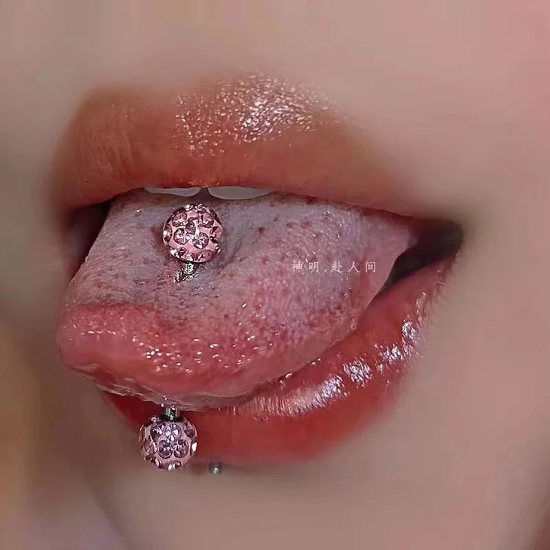 16mm Stainless Steel Shiny Rhinestone Tongue Ring