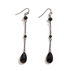 Gothic Black Crystal Long Tassel Drop Earring
