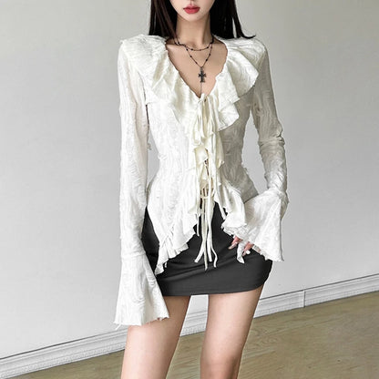 Fairycore Ruffled V-neck Blouse