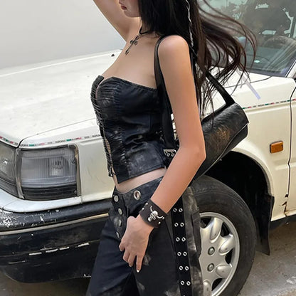 Wrapped Chest Off Shoulder Black Crop Top