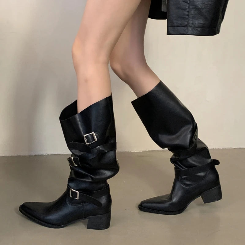 Eilyken Winter Punk Round Toe Gothic Knee High Boot Main image