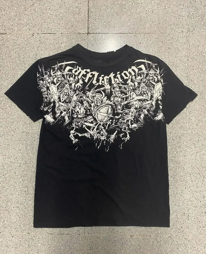 Skull Print Blue Cotton T-shirt