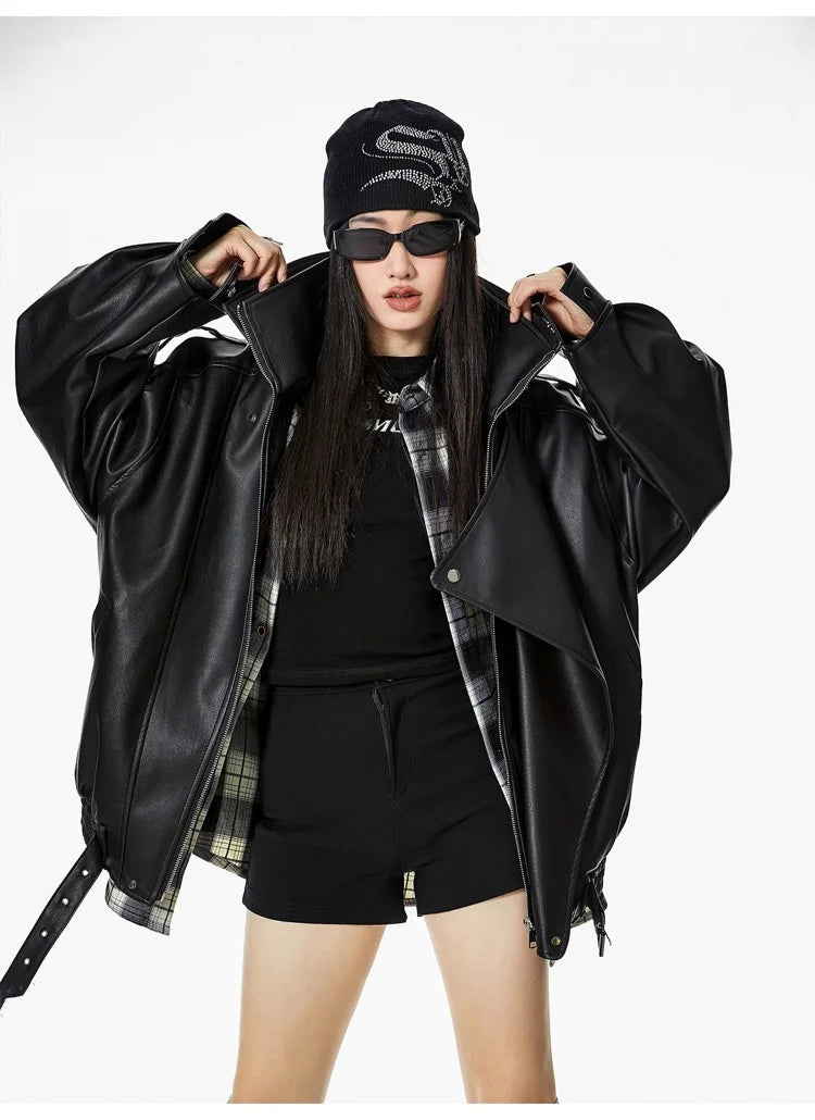 Oversized Faux Leather Biker Jacket