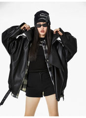 Oversized Faux Leather Biker Jacket