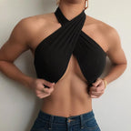 Crossover Back Lace-up Off-Shoulder Crop Top