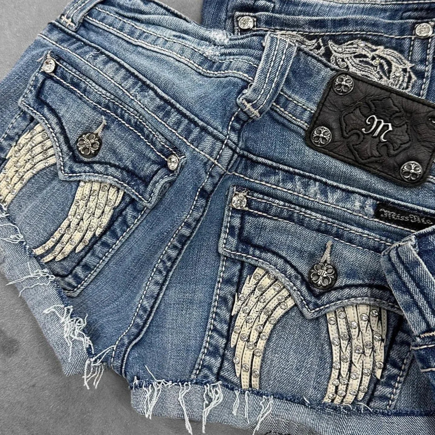 Skull Embroidered Denim Short Main image