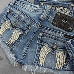 Skull Embroidered Denim Short