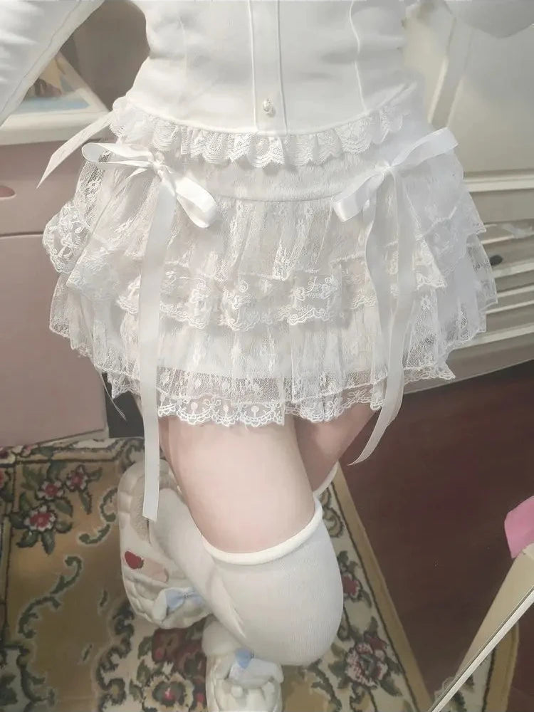 High Waist Cake Lace Vintage Skirt