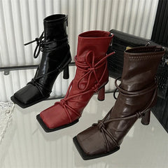 Cross-Strap Square Toe Punk Ankle Boot