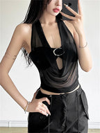 Mesh Sheer See Through Halter Crop Top