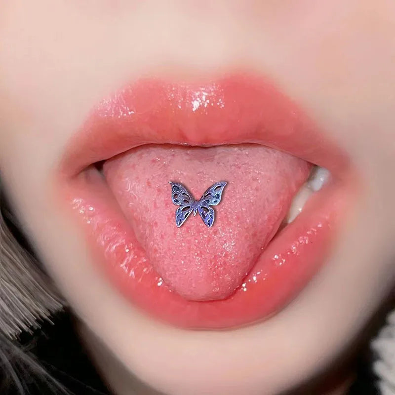 Titanium Steel Butterfly Rose Bee Tongue Ring Main image