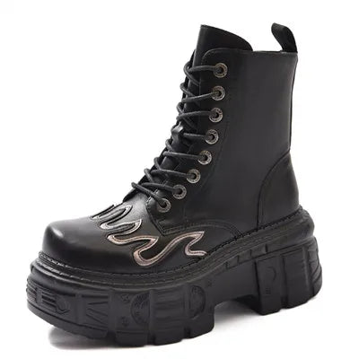 Fashion Punk Lace-Up Round Toe Knee High Gothic Boot