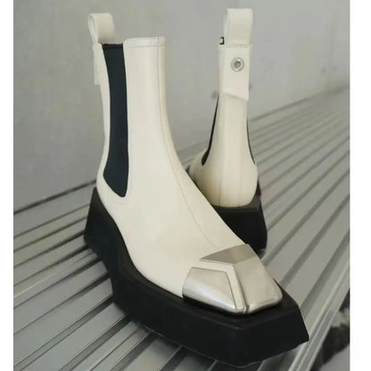 Metal Square Toe Platform Chelsea Gothic Short Boot