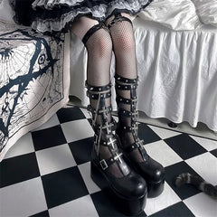 Gothic Punk Metal Chain Platform Chunky Boot
