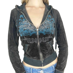 Gothic Rhinestone Zip Cardigan Hoodie