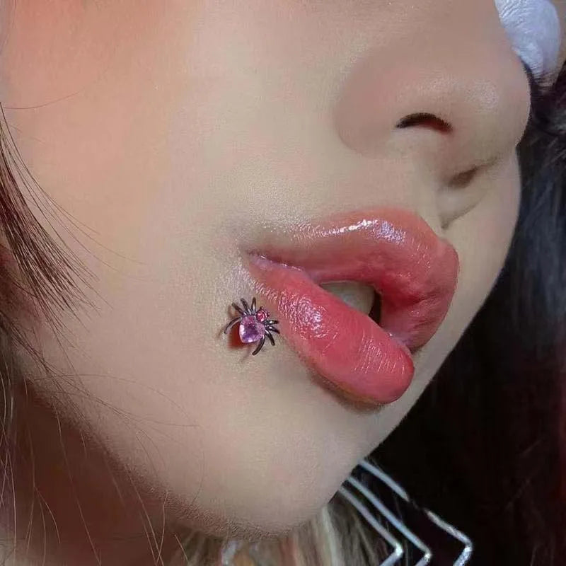 Black CZ Spider Gothic Lip Stud Main image