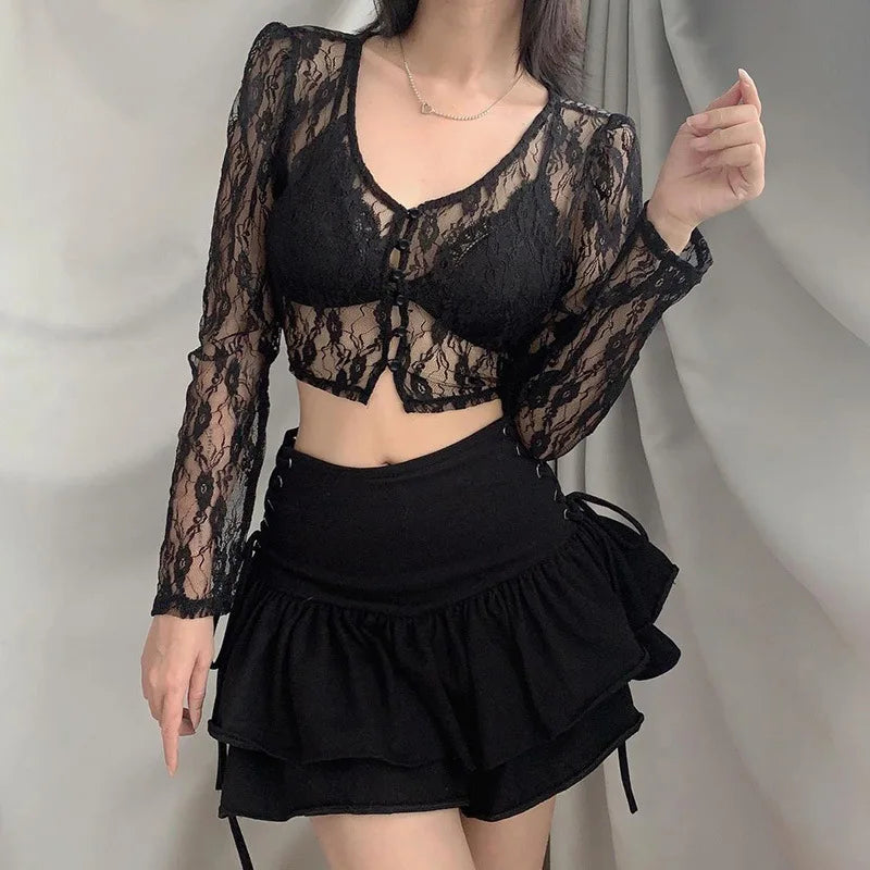 Long Sleeve Cropped Mesh Top