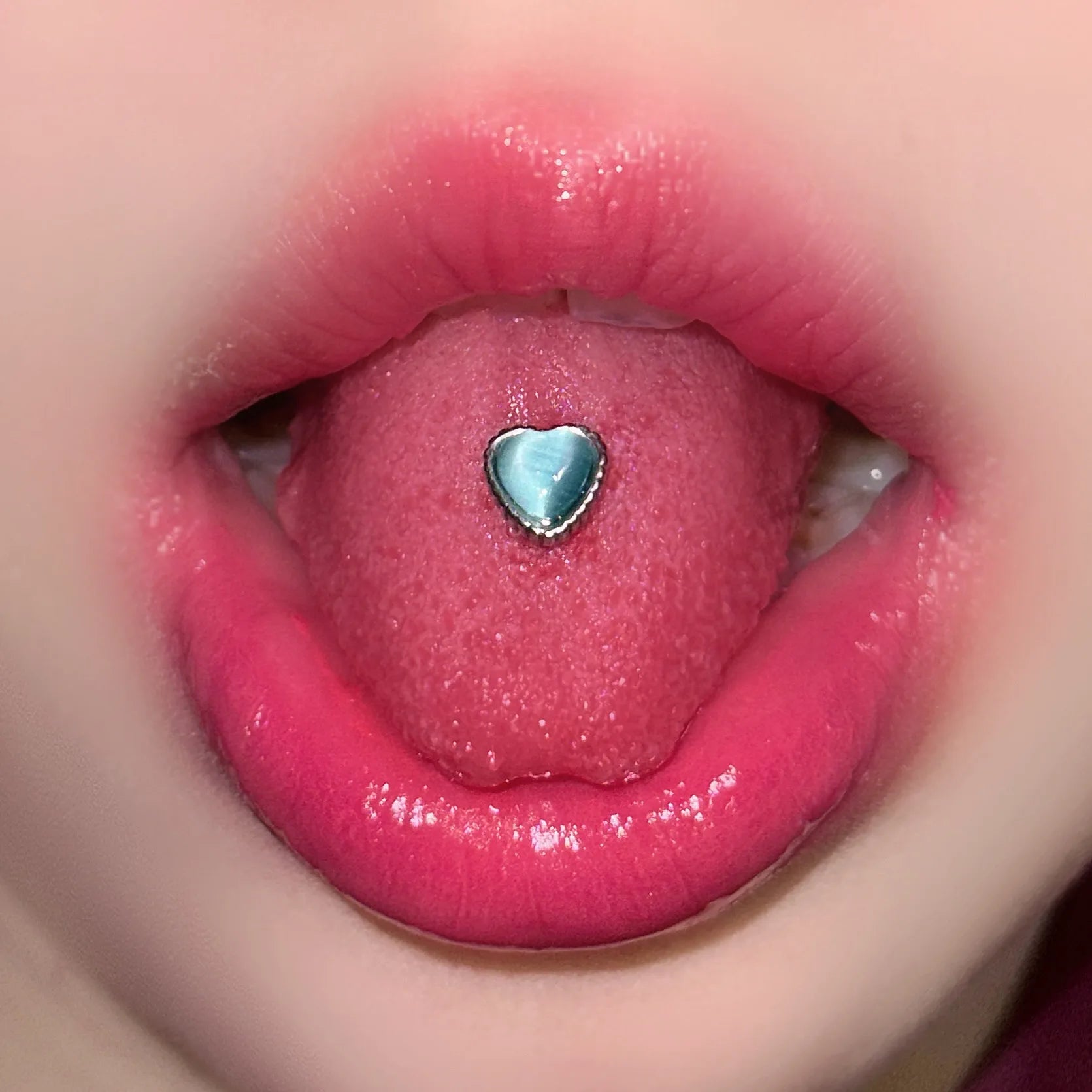 Love Peach Heart Polarized Opal Tongue Ring Main image
