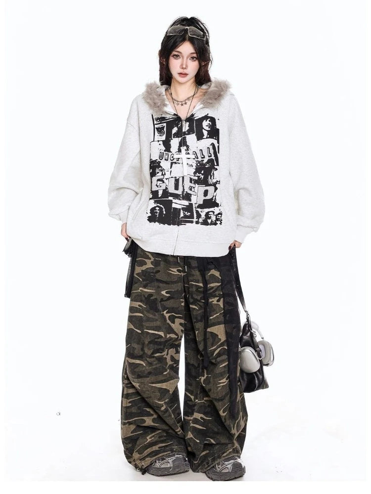 Vintage Print Hooded Coat