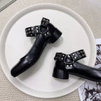 Vintage Rivet Belt Buckle Metal Loafers Flat
