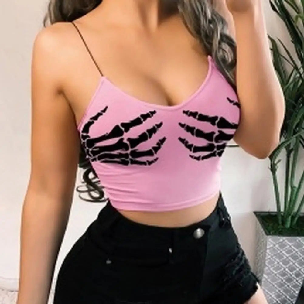 Hand Print Gothic Off Shoulder Crop Top