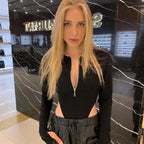 Zipper Solid Long Sleeve Bodysuit Crop Top