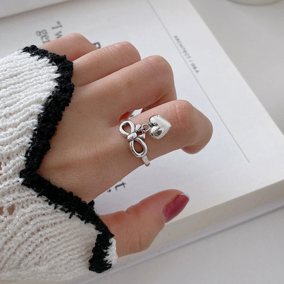 Bow Heart Pendant Gothic Ring Main image