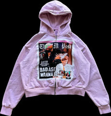 Gothic Punk Print Zip Hoodie