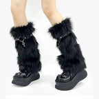 Gothic Cross Strap Fur Rabbit Sock