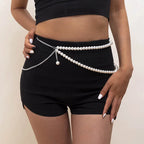 Geometric Gothic Pearl Waist Chain Belt