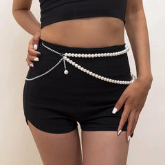 Geometric Gothic Pearl Waist Chain Belt