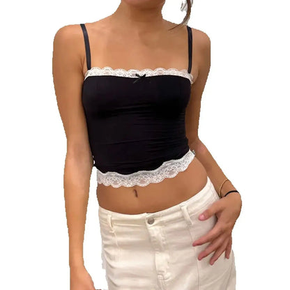 Lace Trim Corset Spaghetti Strap Crop Top