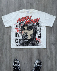 Hip Hop Cartoon Print Oversized Cotton T-shirt