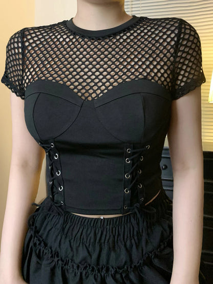 Gothic Cyber Punk Mesh Bandage Crop Top