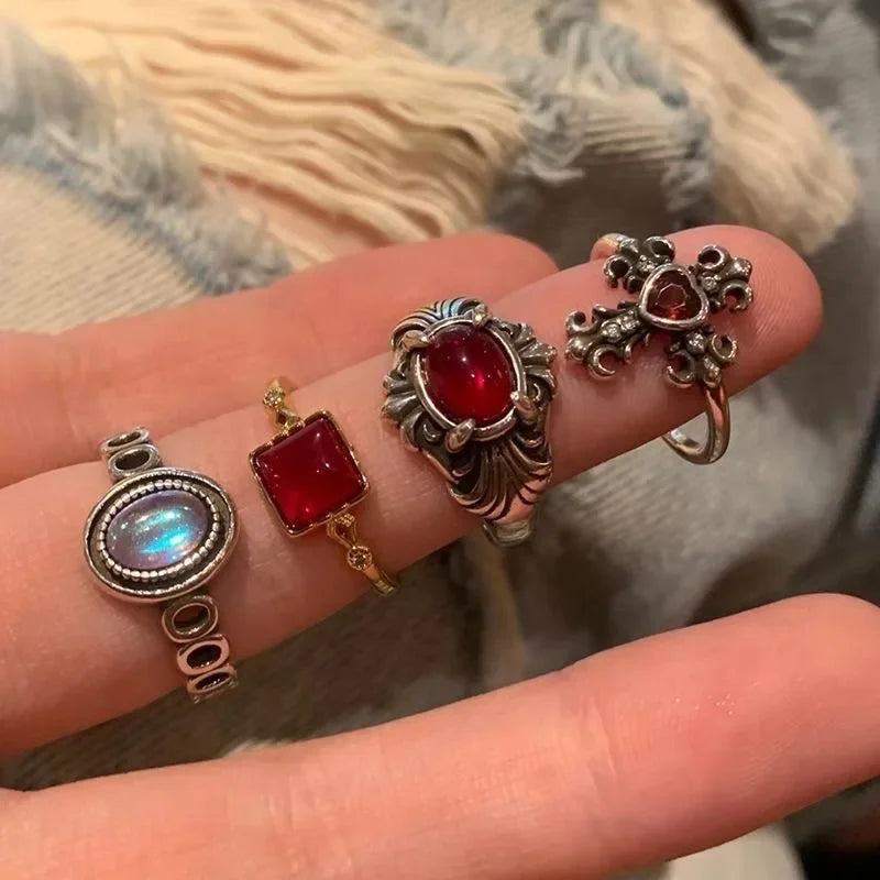 Vintage Gothic Red Crystal Cross Ring Main image