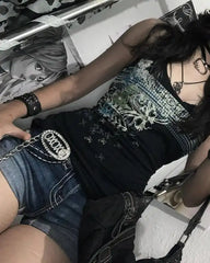 Punk Retro Halter Slim Black Crop Top