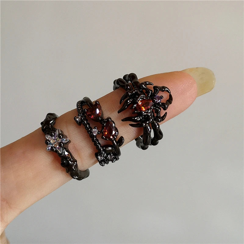 Gothic Thorny Rose Couple Ring