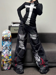 Black Ripped Wide Leg Pants