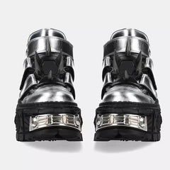 Silvery Gothic Lace-Up Platform Sneaker