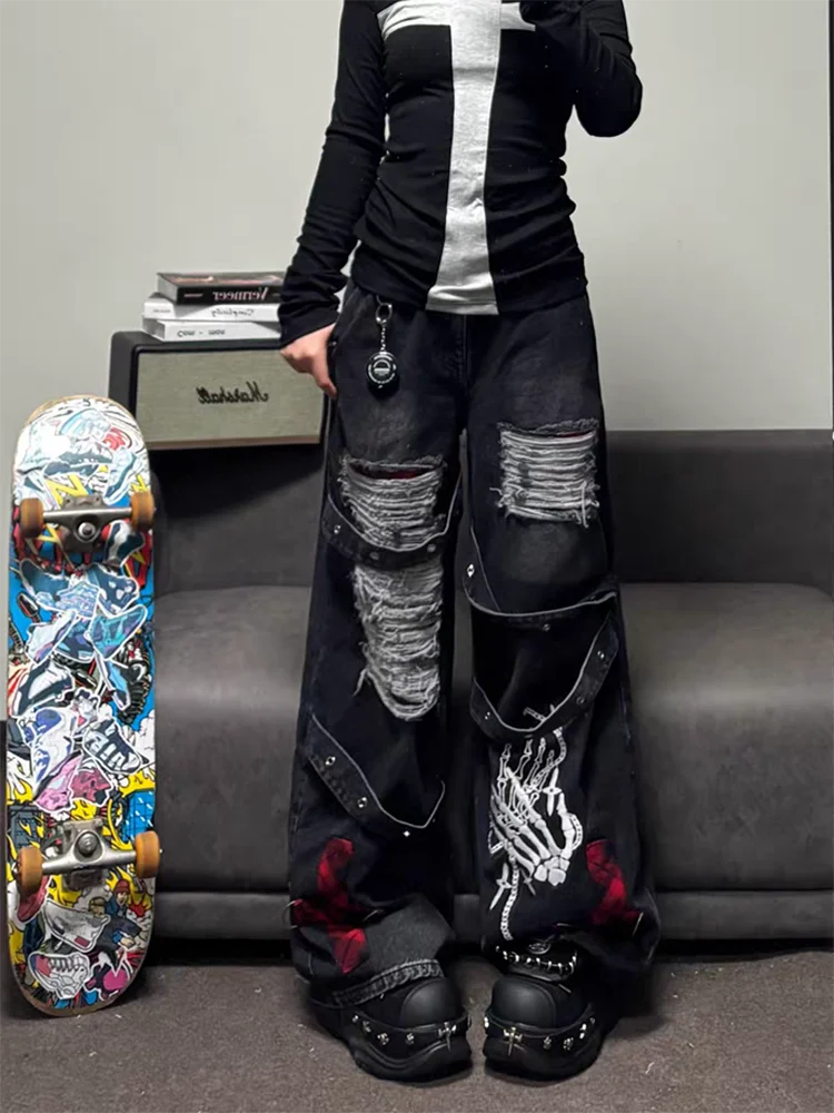 Black Ripped Wide Leg Pants Main image