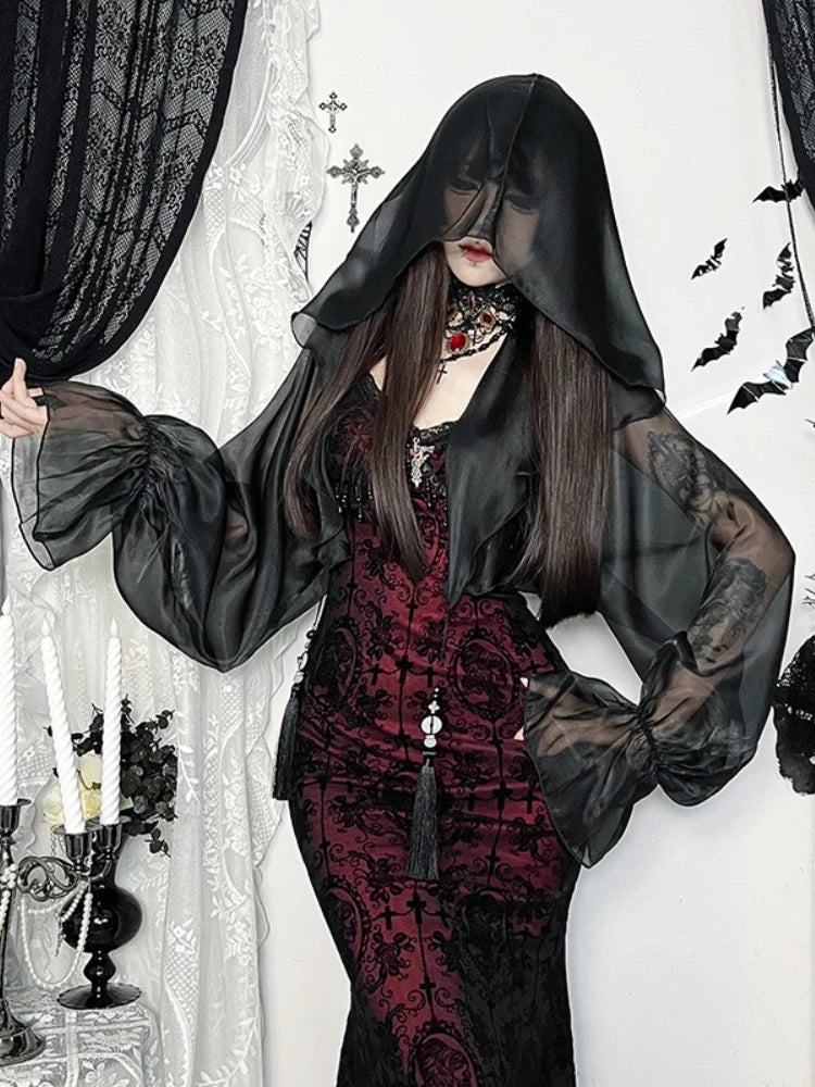 Hooded Long Sleeve Mesh Top