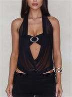 Mesh Sheer See Through Halter Crop Top