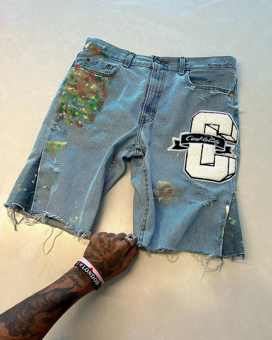 Hole Letter Embroidery Short