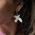 Peace Dove Ceramic Metal Circle Hoop Earring