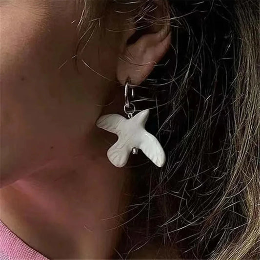 Peace Dove Ceramic Metal Circle Hoop Earring