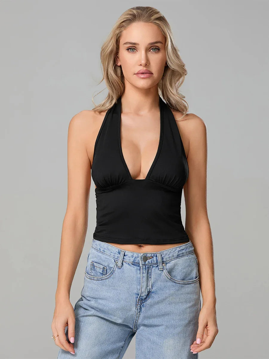 Leopard Print Halter Neck Backless Crop Top Main image