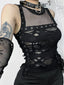 Cyber Y2K Hole Mesh Patchwork Crop Top