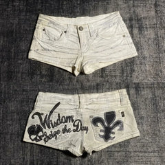 White Embroidered Mini Short
